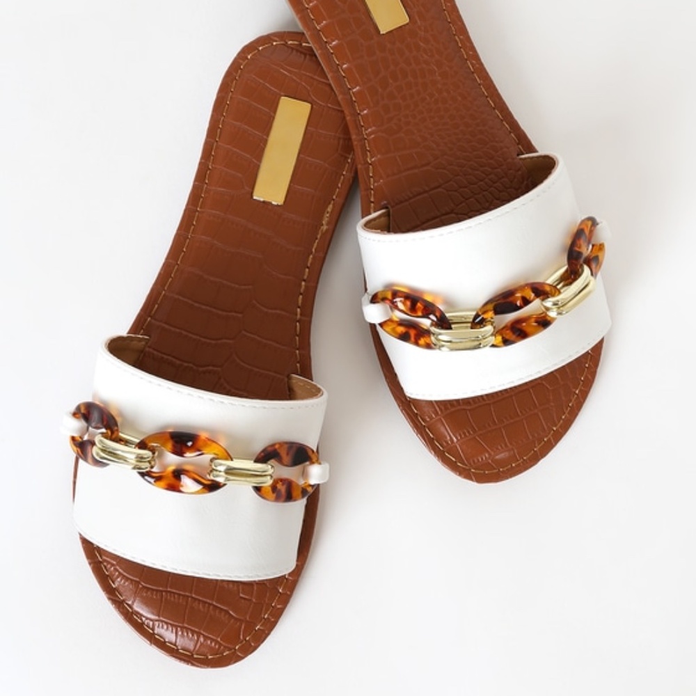 Lulus Berty White Chain Slide Sandals - Size 8